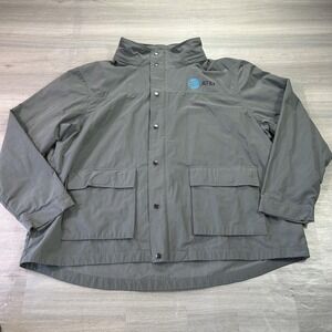 AT&T Jacket Mens 2XL Gray Hooded Windbreaker Snap Front Logo Workwear Outdoor